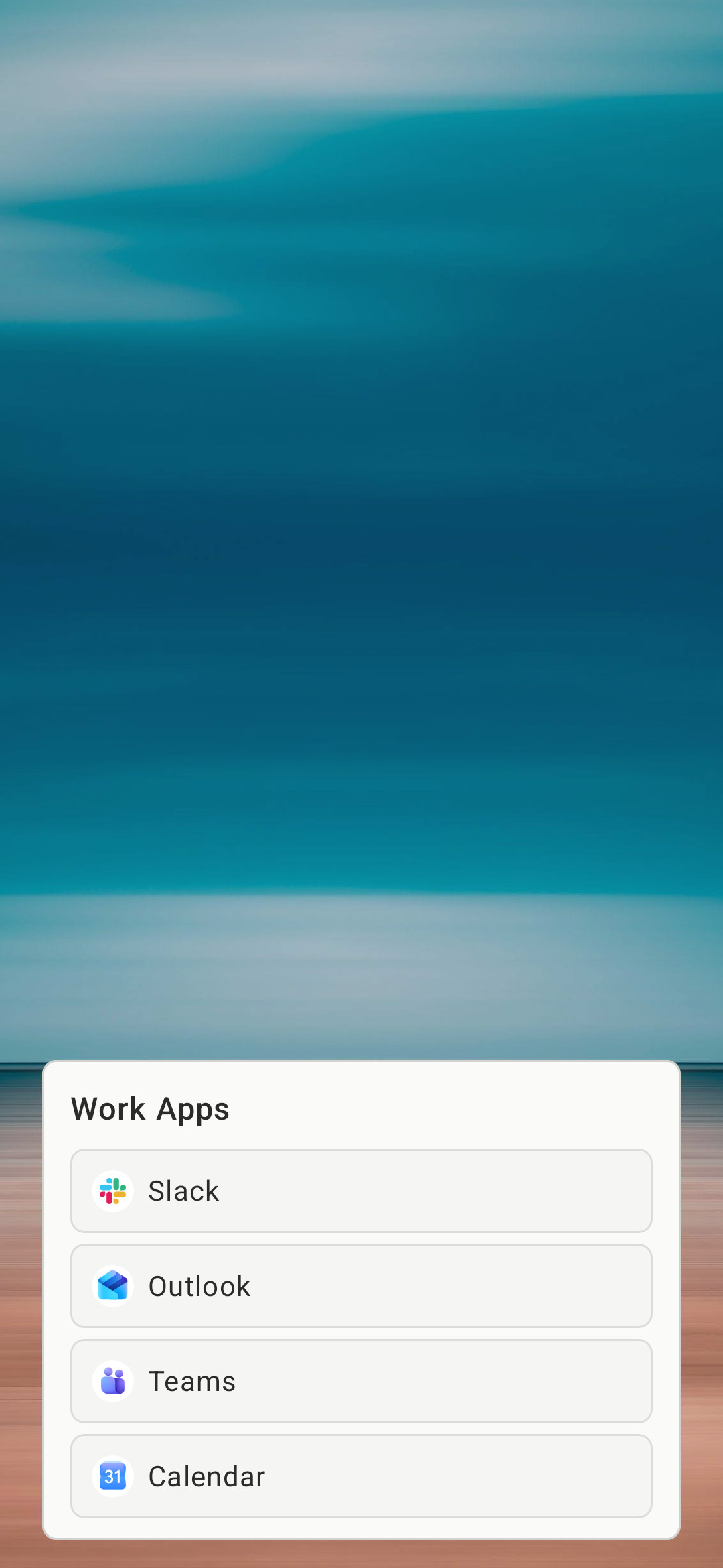 Home screen collection strip grouping related apps and actions